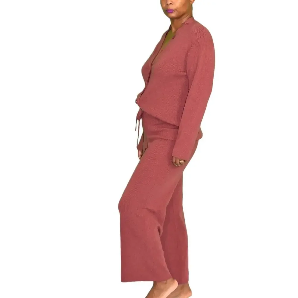 Mila Owen Jumpsuit Orange Ribbed Sweater Knit Straight Leg One Piece Stretch XS - Picture 6 of 15